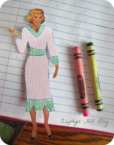 A Cute Little Printable Paper Doll with Retro Paper Doll Clothes