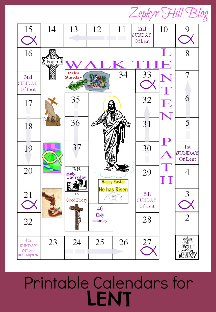 Printable Lenten Calendars for Children - Zephyr Hill